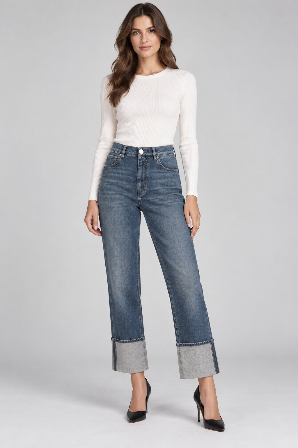Pinko – Jeans blu con risvolto alto – fronte