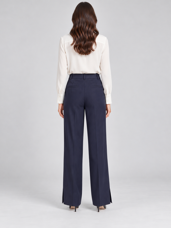 Pinko – Pantalone blu gessato con spacchetti – retro