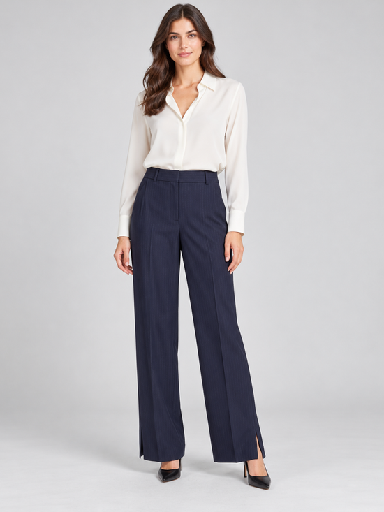 Pinko – Pantalone blu gessato con spacchetti – fronte
