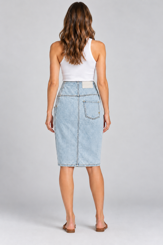 Pinko – Gonna denim chiaro con fibbia – retro
