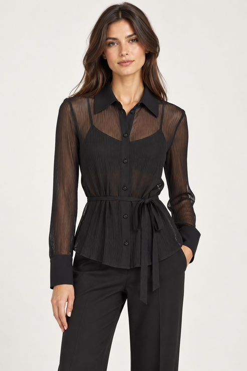 Camicia Pinko nera con bottoni gioiello fronte