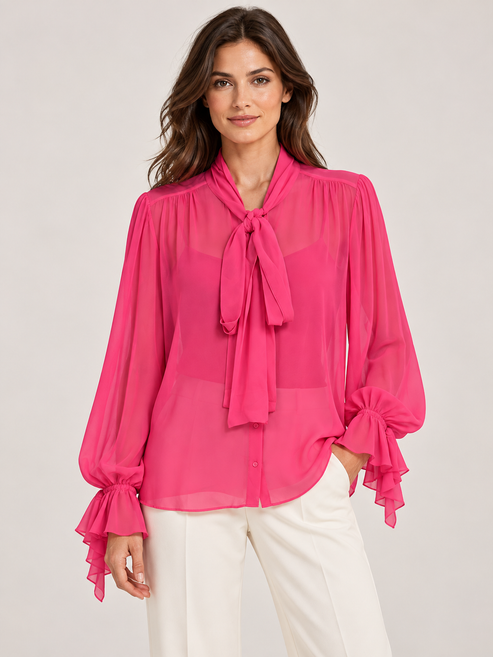 Camicia Pinko fucsia con fiocco fronte