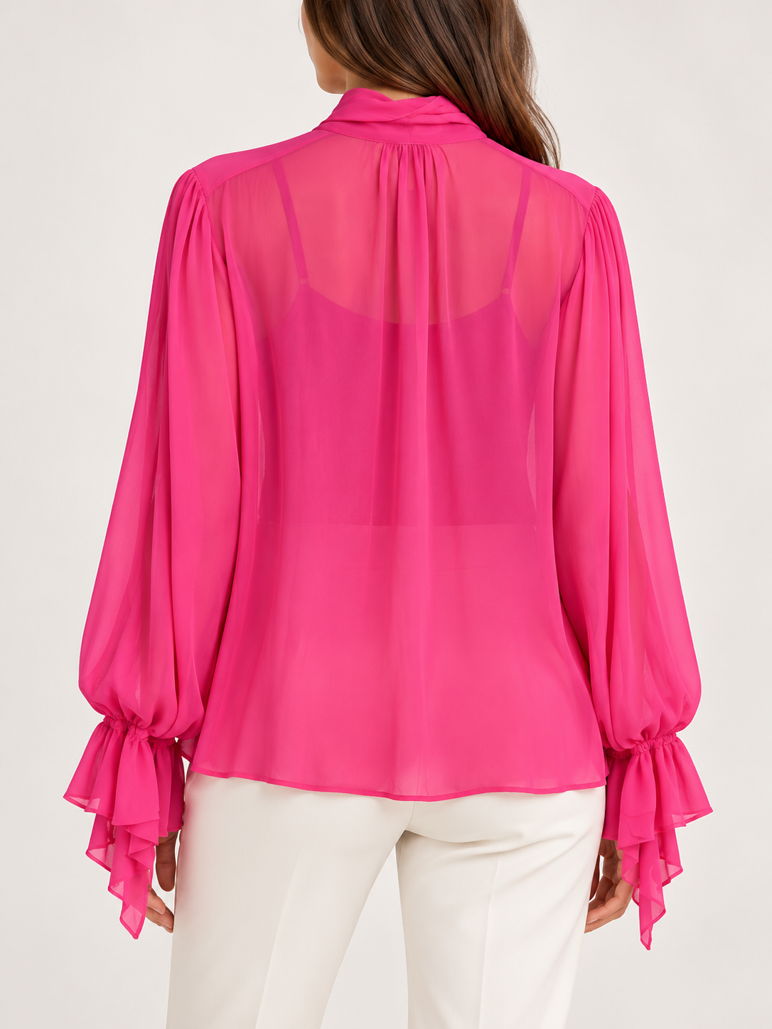 Camicia Pinko fucsia con fiocco retro