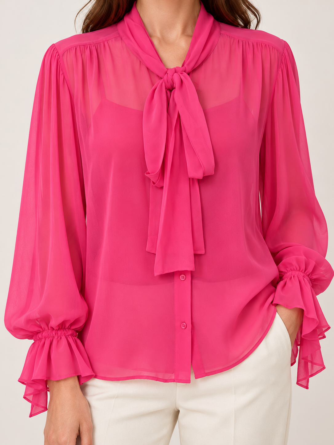 Camicia Pinko fucsia con fiocco dettaglio