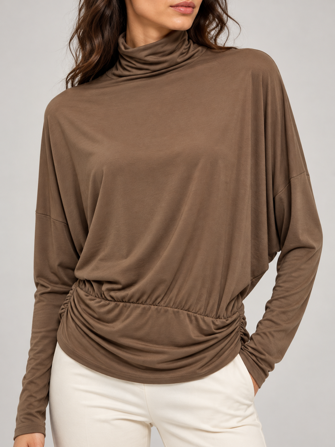 Maglia Pinko marrone a collo alto con drappeggio - dettaglio