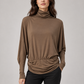 Maglia Pinko marrone a collo alto con drappeggio - fronte