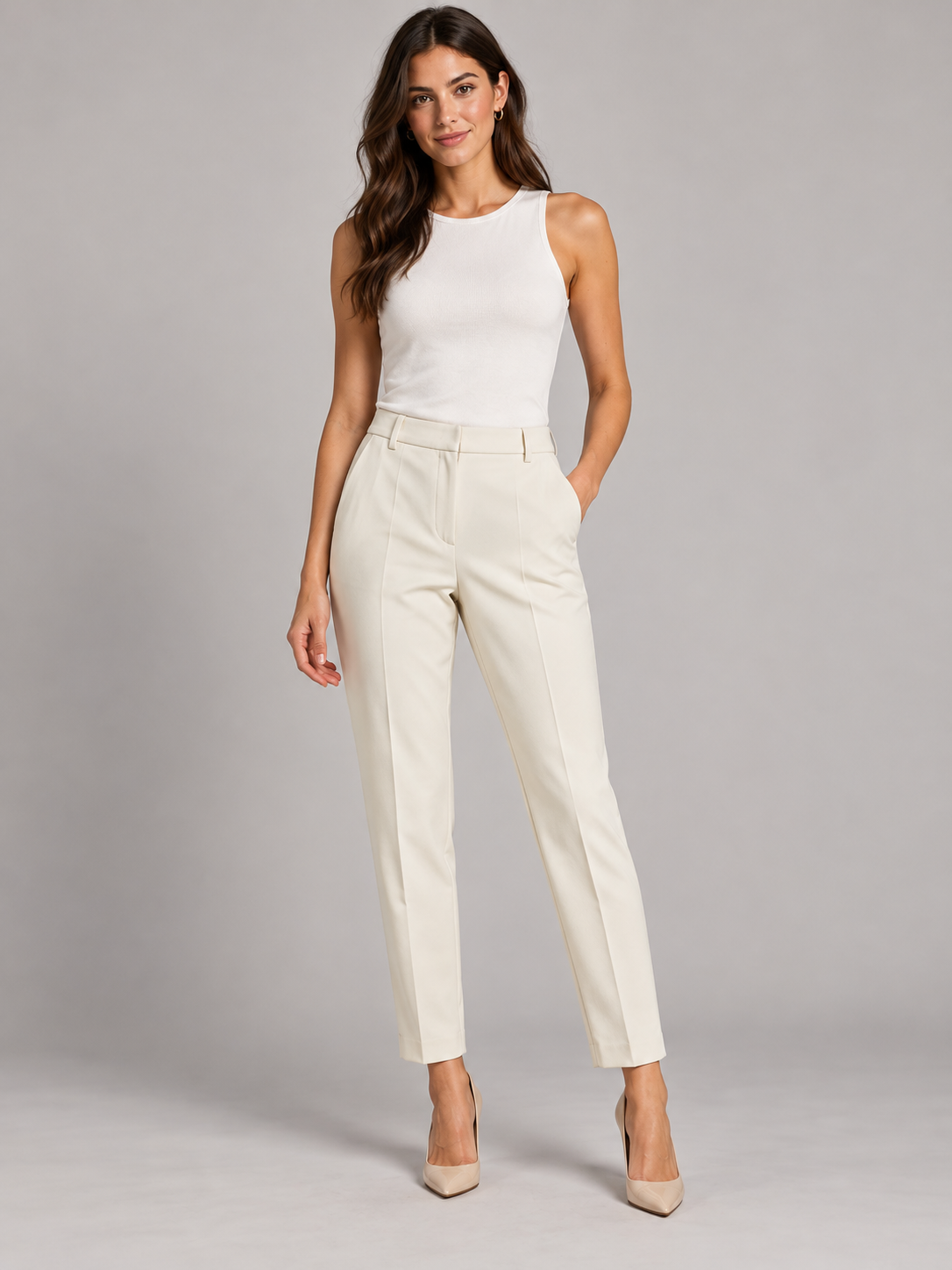 Pantalone Pinko panna con piega - fronte
