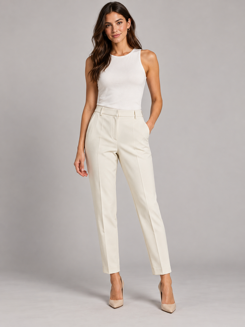 Pantalone Pinko panna con piega - fronte