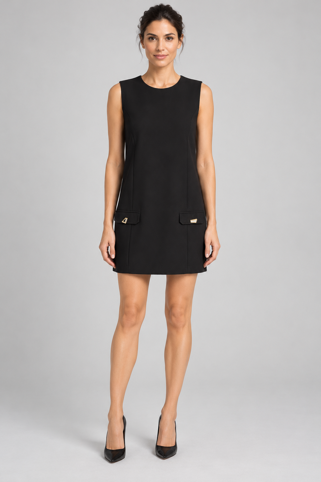 Abito Pinko nero smanicato con dettagli gioiello - front