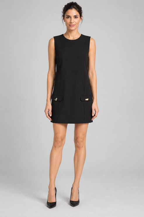 Abito Pinko nero smanicato con dettagli gioiello - front
