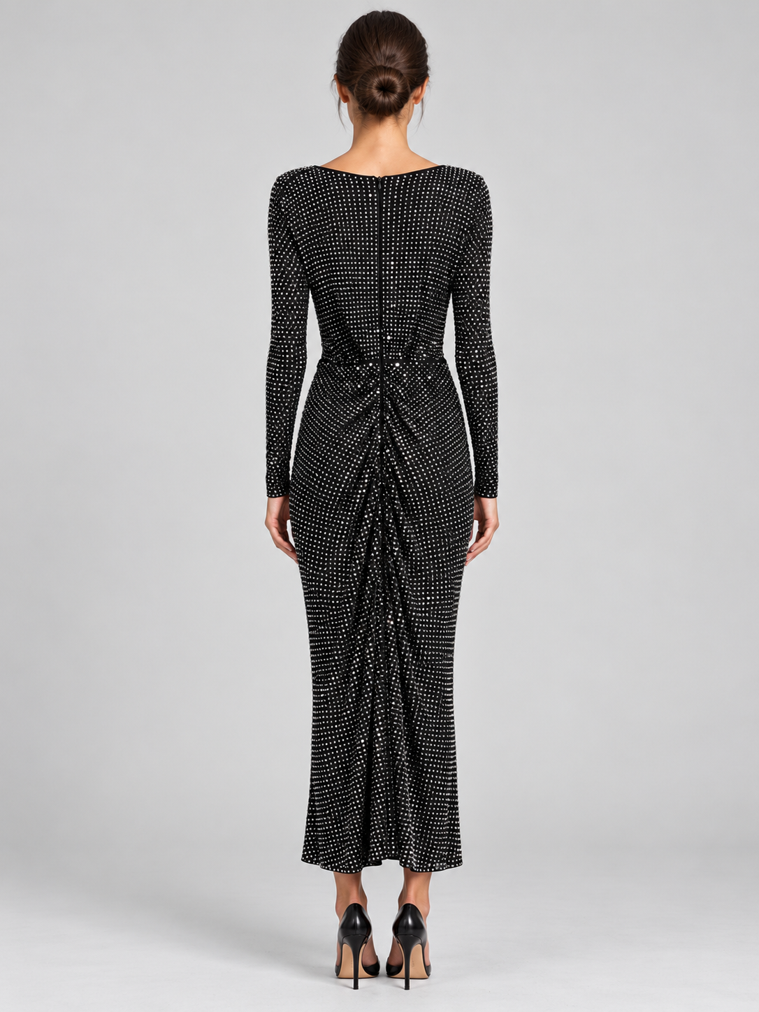 Abito Pinko nero con strass e arricciature — retro