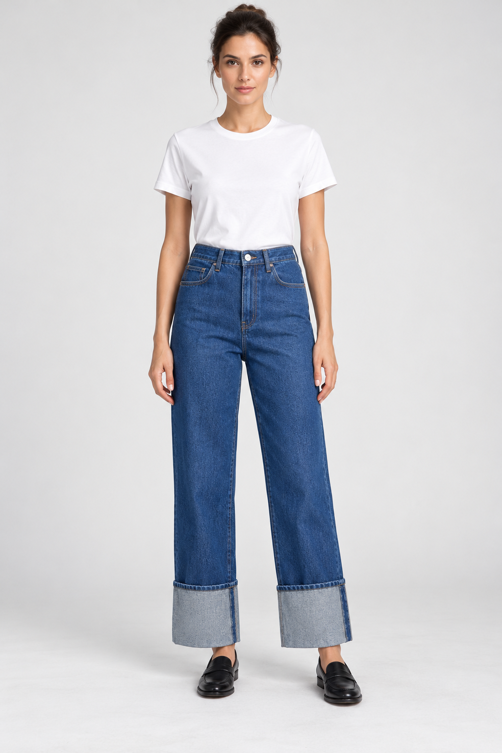 Jeans Pinko Reimagine Patrick McDowell con maxi risvolto — fronte