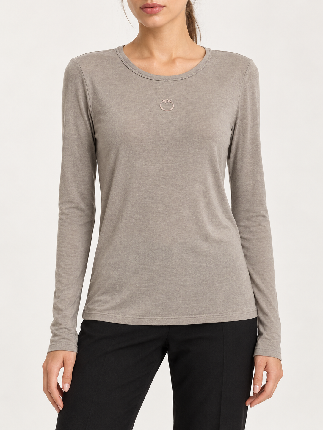 T-shirt Pinko donna grigia in viscosa - fronte su modella virtuale