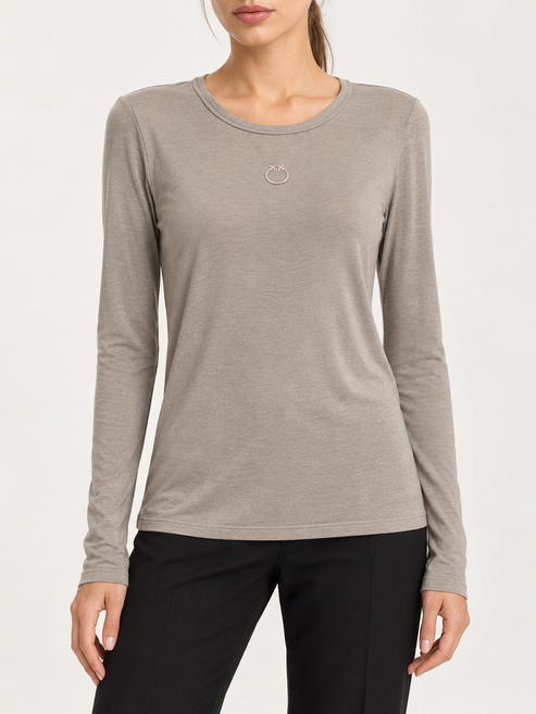 T-shirt Pinko donna grigia in viscosa - fronte su modella virtuale