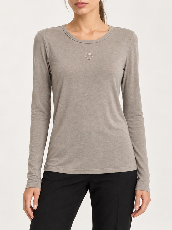 T-shirt Pinko donna grigia in viscosa - fronte su modella virtuale