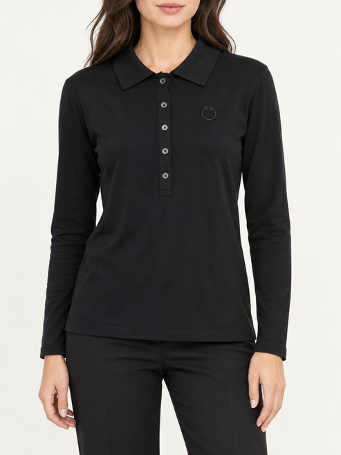 Polo Pinko donna nera a maniche lunghe - fronte su modella virtuale