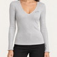 Maglia Pinko donna argento con scollo a V - fronte su modella virtuale