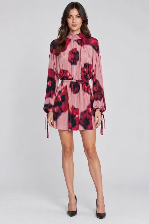 Abito Pinko rosa floreale – fronte su modella