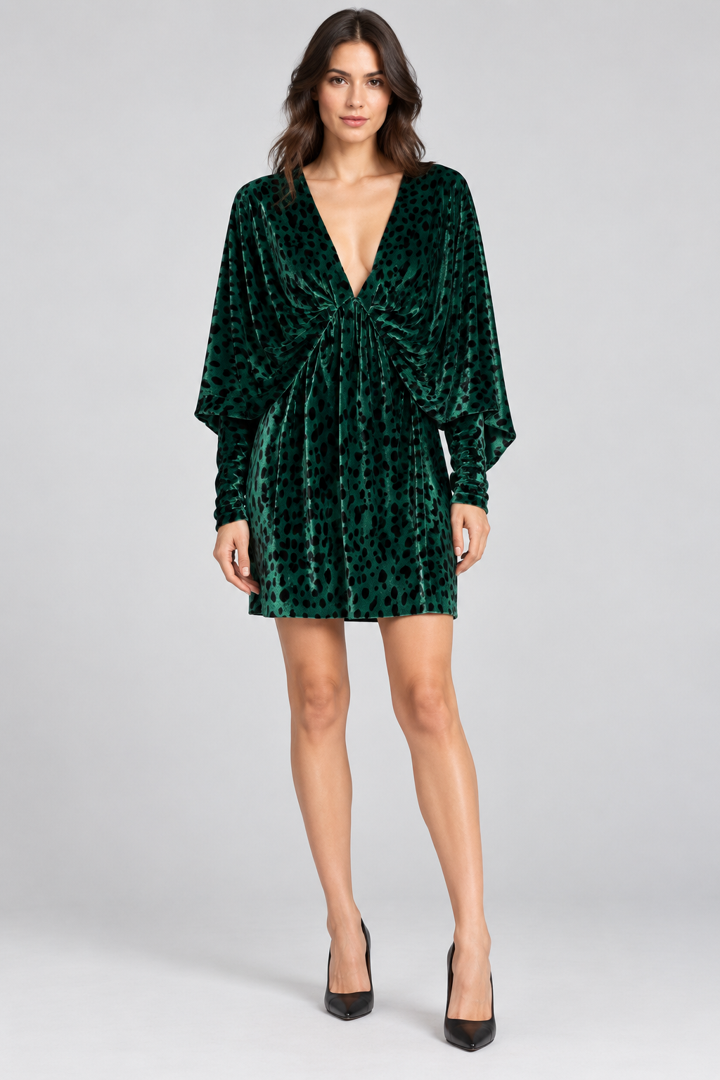 Abito Pinko verde maculato – fronte su modella