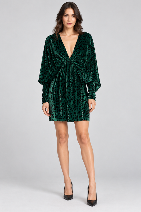 Abito Pinko verde maculato – fronte su modella
