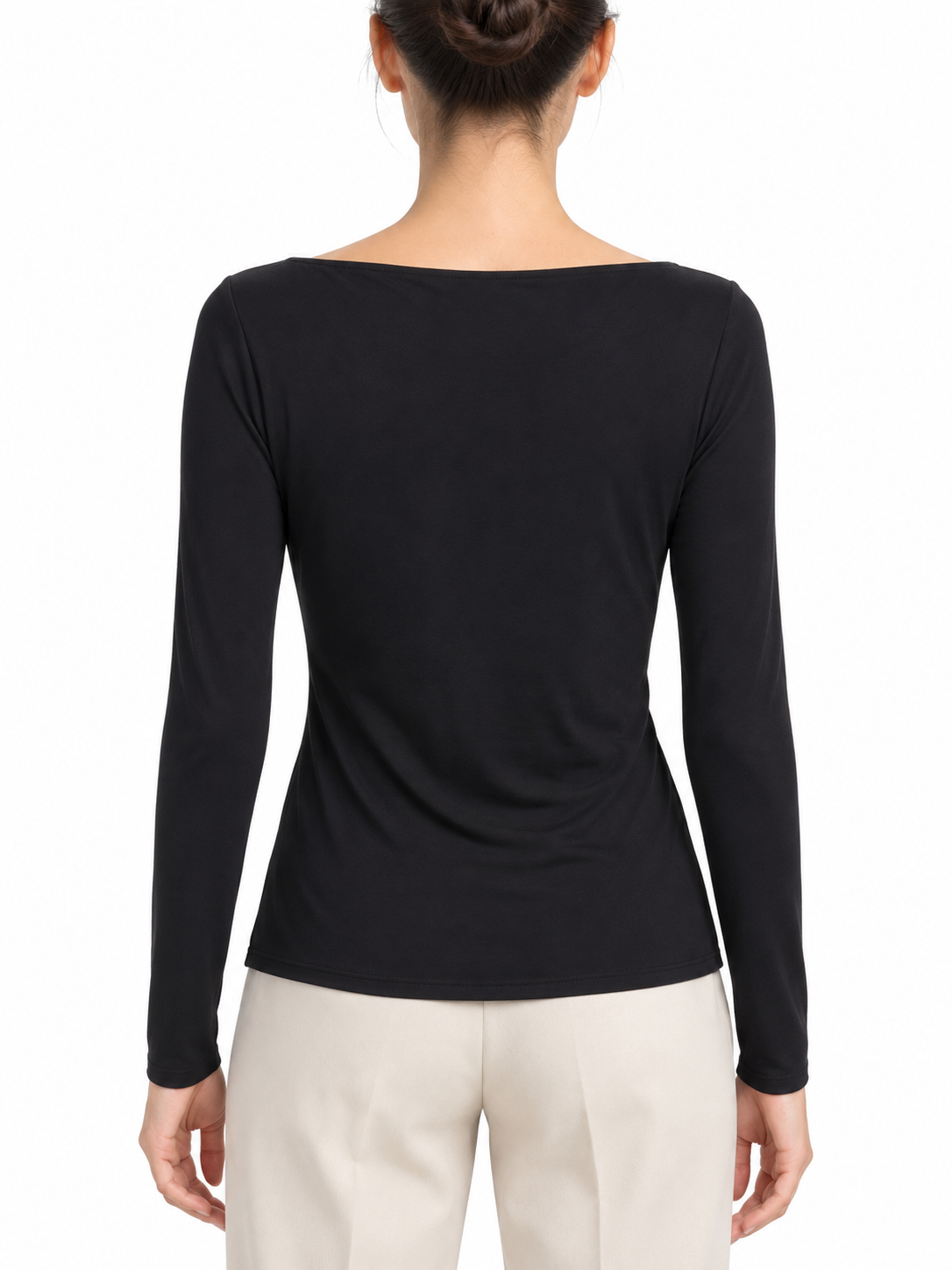 Pinko Maglia nera con arricciatura frontale – retro su modella virtuale
