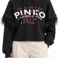 Pinko Felpa crop nera con cappuccio e inserti effetto piume – dettaglio su modella virtuale