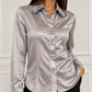 Camicia Pinko grigio argento - dettaglio su modella