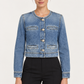 Giacca Pinko denim su modella fronte