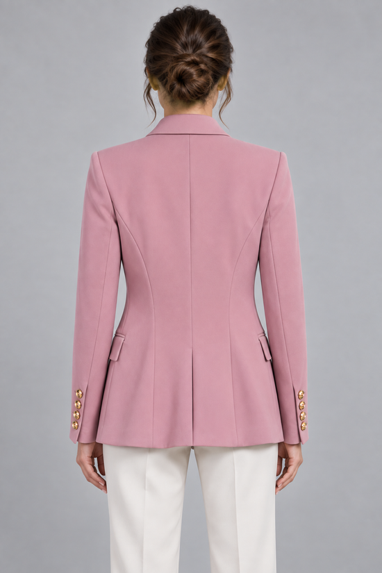 Giacca Pinko rosa con bottoni dorati – retro su modella