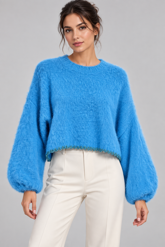 Maglioncino Pinko azzurro - fronte su modella