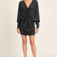 Abito Pinko antracite drappeggiato con scollo a V — fronte su modella (immagine generata con AI)