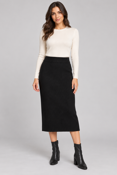 Pinko – Gonna midi nera in maglia – fronte