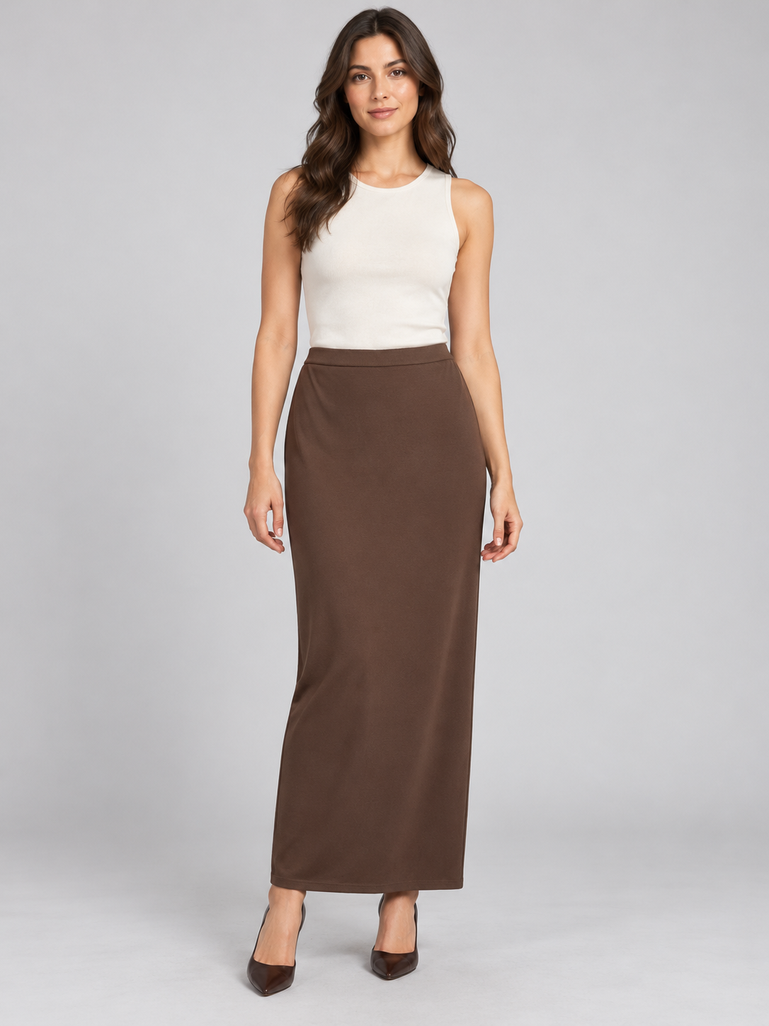 Pinko – Gonna lunga marrone in viscosa – fronte