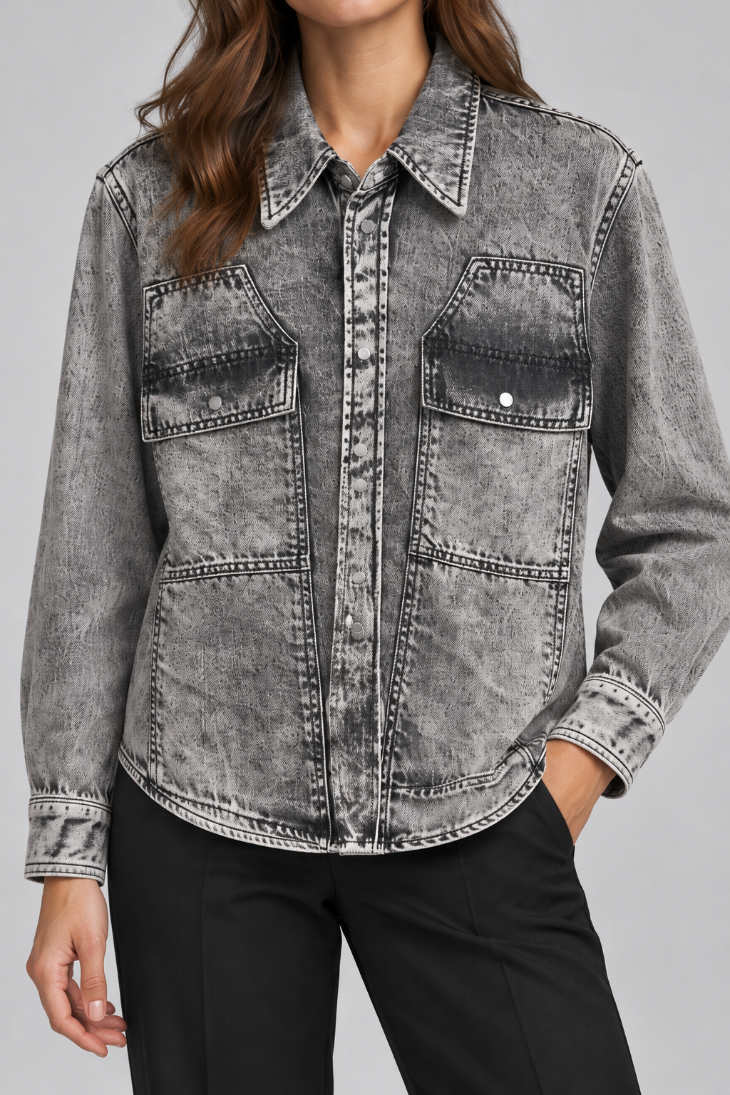 Pinko – Giubbino denim grigio effetto lavato – dettaglio