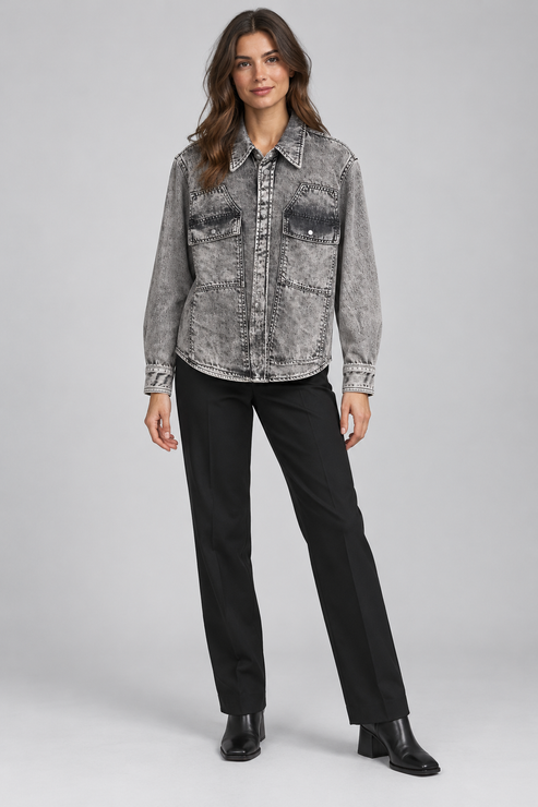 Pinko – Giubbino denim grigio effetto lavato – fronte