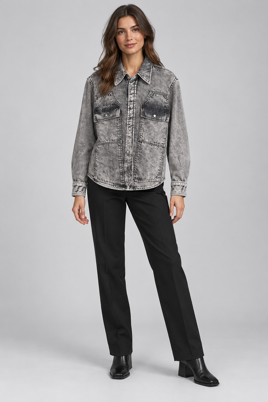 Pinko – Giubbino denim grigio effetto lavato – fronte