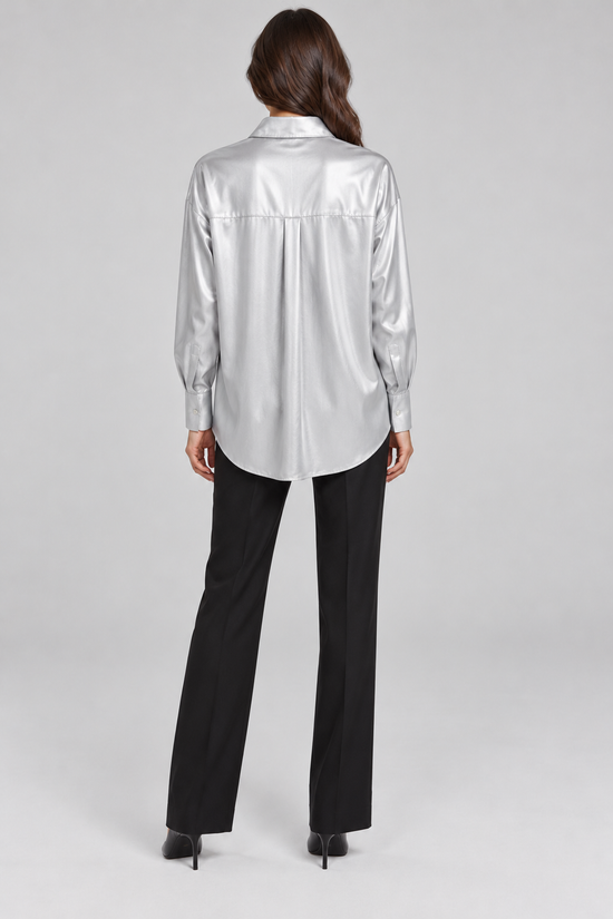 Pinko – Camicia argento con logo ricamato – retro