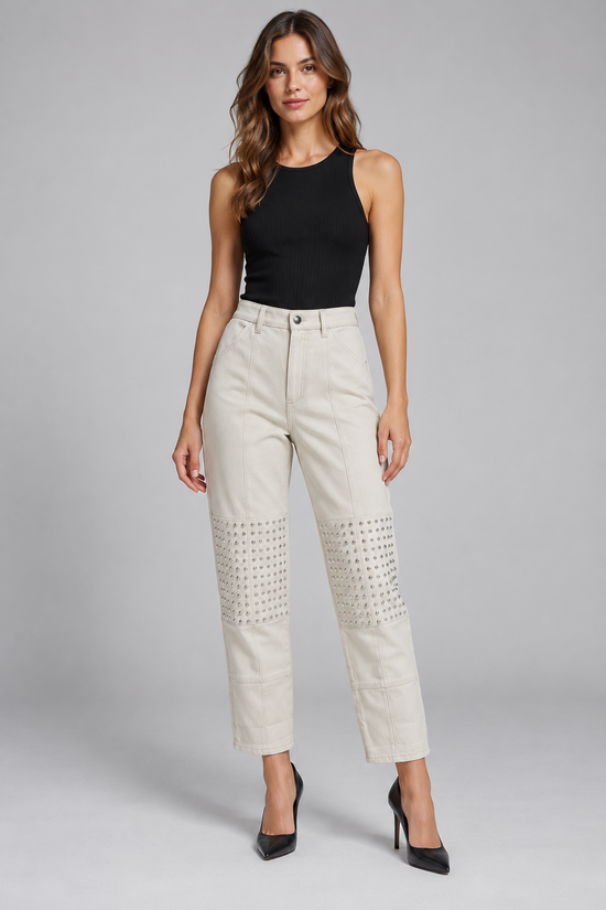 Pinko – Pantalone écru con borchie – fronte
