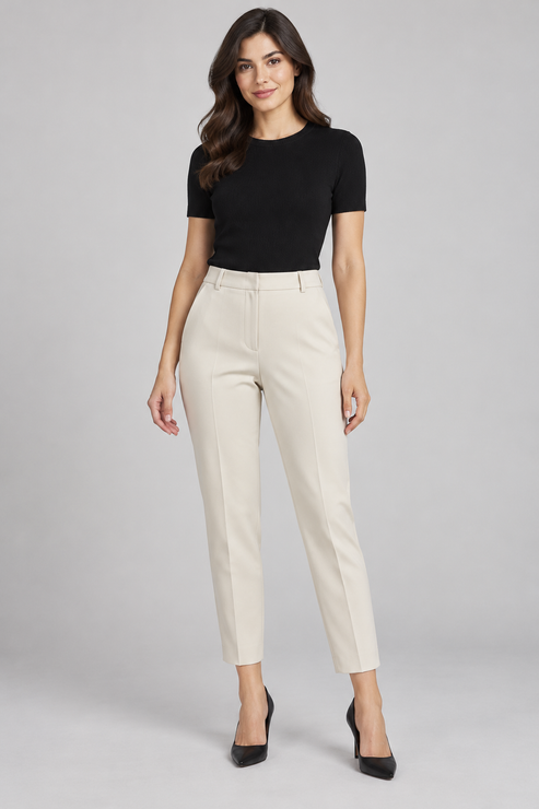 Pinko – Pantalone avorio con piega – fronte