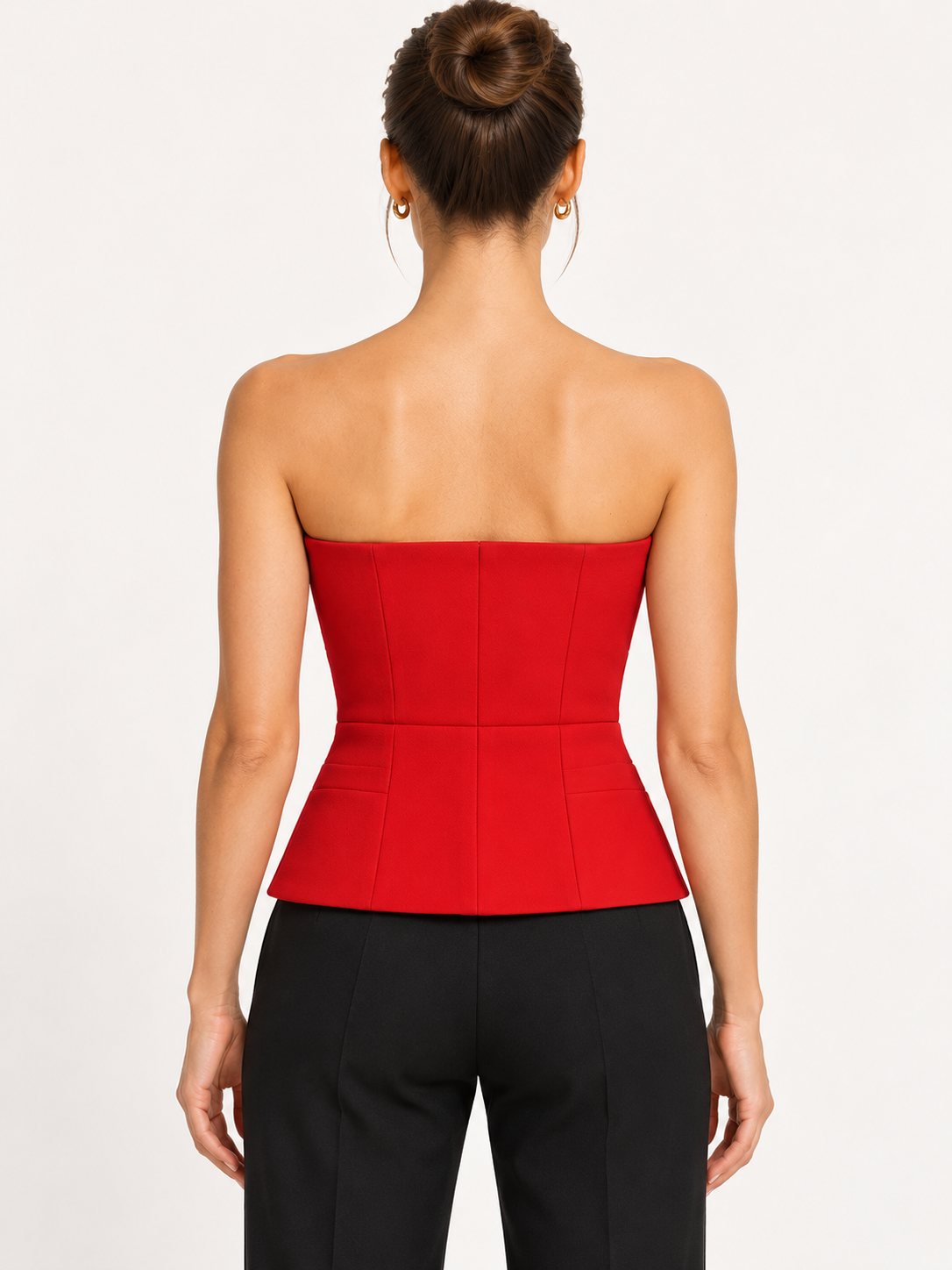 Pinko Corsetto rosso con bottoni dorati – retro su modella virtuale