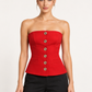 Pinko Corsetto rosso con bottoni dorati – fronte su modella virtuale