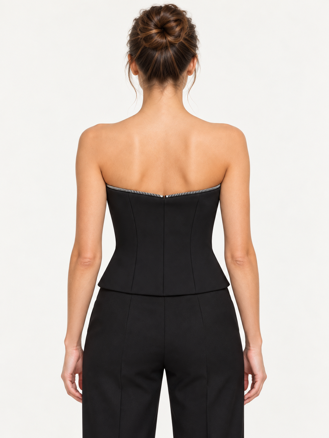Pinko Corsetto nero con zip argento – retro su modella virtuale
