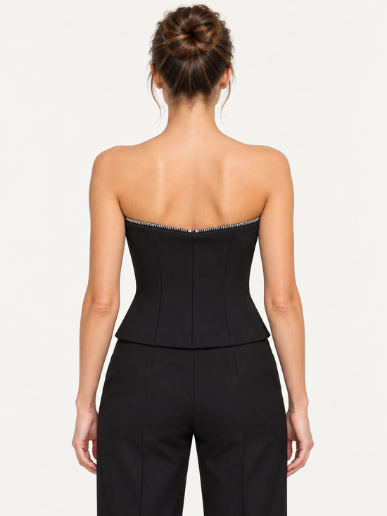 Pinko Corsetto nero con zip argento – retro su modella virtuale