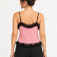 Pinko Top rosa con pizzo nero – retro su modella virtuale