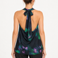 Pinko Top fantasia verde viola e blu – retro su modella virtuale