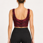 Pinko Top bordeaux con paillettes nere – retro su modella virtuale
