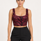 Pinko Top bordeaux con paillettes nere – fronte su modella virtuale