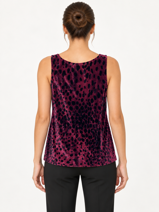Pinko Top animalier bordeaux e nero – retro su modella virtuale