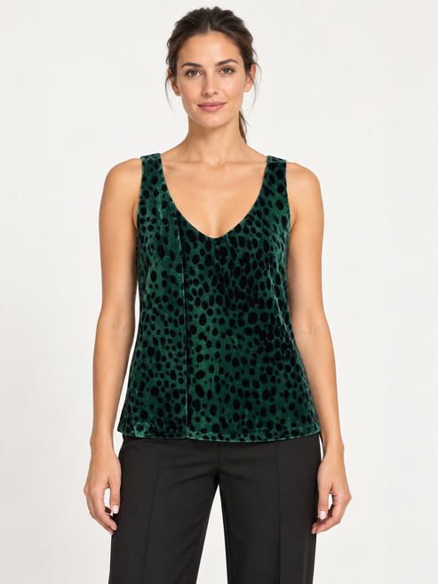 Pinko Top animalier verde e nero – fronte su modella virtuale