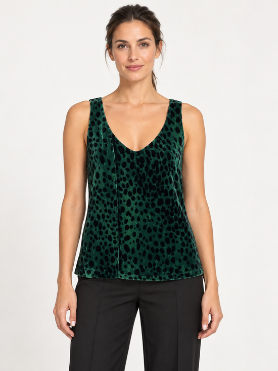 Pinko Top animalier verde e nero – fronte su modella virtuale